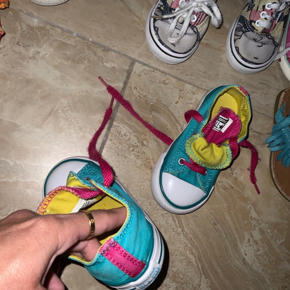 Turquoise pink yellow vans 7 7c